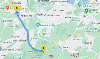 Map displaying the closed stretch of M25 between J10 and J11