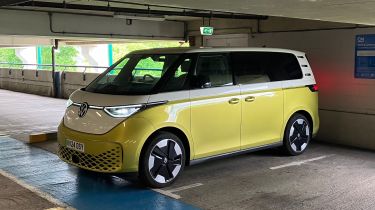 Volkswagen ID. Buzz in a multi-storey car park