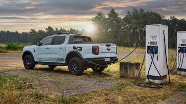 Ford Ranger PHEV plugged in to charger