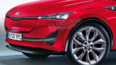 Skoda Vision E - front detail (watermarked)