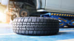 Tyre on workshop floor