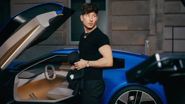 Jaguar Type 00 with Barry Keoghan - standing by the car