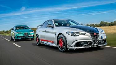 Alfa Romeo Stelvio Quadrifoglio - front tracking with Giulia Luna Rossa
