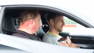 Lotus Emira - Jenson Button and Steve Fowler in car