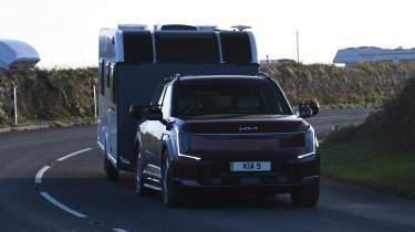EV tow test - Kia and caravan cornering