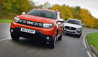 Dacia Duster and MG ZS - front cornering