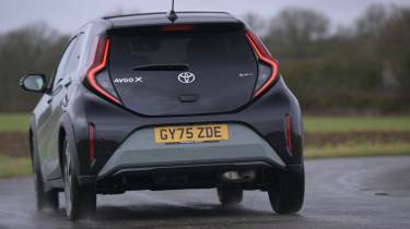 Toyota Aygo X testing in the UK - rear cornering 