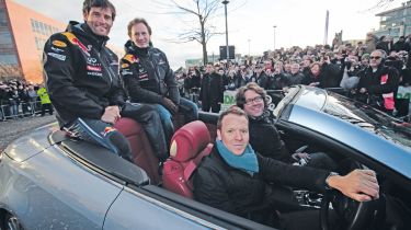 Red Bull Racing victory parade with Mark Webber and Christian Horner