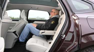Volvo ES90 - rear seats being sat in by Auto Express senior test editor Dean Gibson
