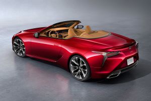 Lexus LC Convertible - red roof down above