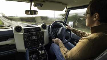 Land Rover Defender Classic V8 - interior, car being driven by Auto Express consumer news reporter Tom Jervis