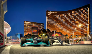 Formula 1 cars outside the Wynn Las Vegas