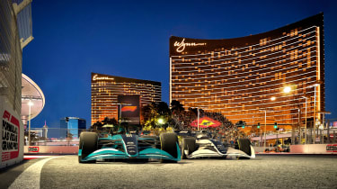 Formula 1 cars outside the Wynn Las Vegas