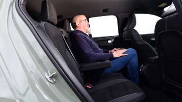 Auto Express senior road test editor Dean Gibson sitting in the Volvo XC40&#039;s back seat
