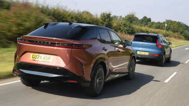 Lexus RZ 300e and Volvo EX40 - rear tracking 