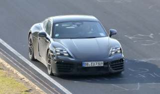 Porsche Cayman EV at Nurburgring (camouflaged) - front