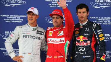 Michael Schumacher, Fernando Alonso and Mark Webber