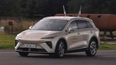 New MGS6 EV - front cornering undergoing Euro NCAP testing