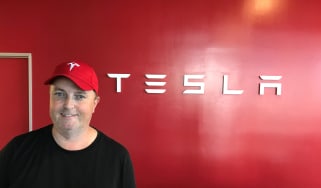 Tesla Factory Tour - steve with sign