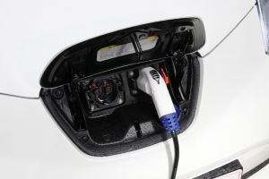Electric car charging in the UK - Leaf plugged in