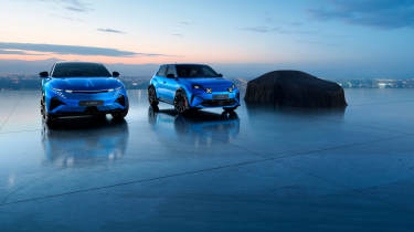 Alpine A390 next to A290 hatch – with new A110 under wraps