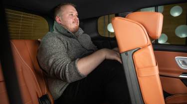 Ellis Hyde in the rear seats of the Mercedes GLB