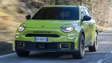 Abarth 600e - yellow front action