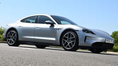 Electric car charging mega test - Taycan front angled