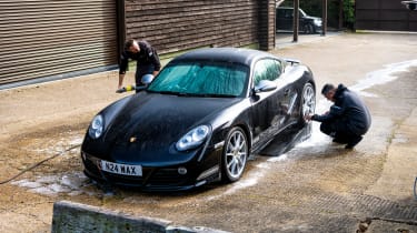 Porsche Cayman being professionally detailed