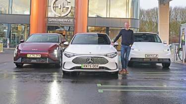Winter range test - Kia, Mercedes and Tesla front end