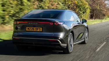 Mazda 6e - grey rear 3/4 dynamic