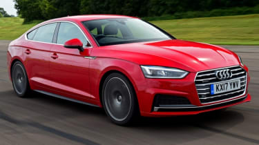 Red Audi A5 Sportback - front tracking.