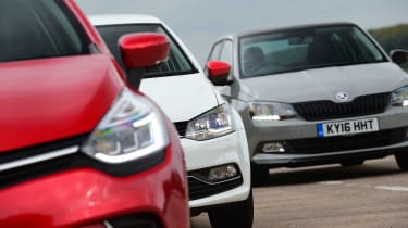 Renault Clio vs Volkswagen Polo vs Skoda Fabia - front detail