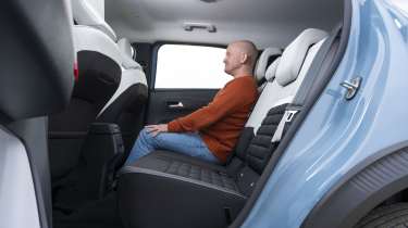 Citroen C3 Aircross being driven in the UK - rear seats being sat in by Auto Express chief reviewer Alex Ingram