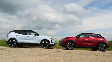 Volvo EX30 vs DS 3 E-Tense - Volvo and DS side shot 