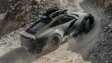 Porsche 911 Dakar on gravel - rear