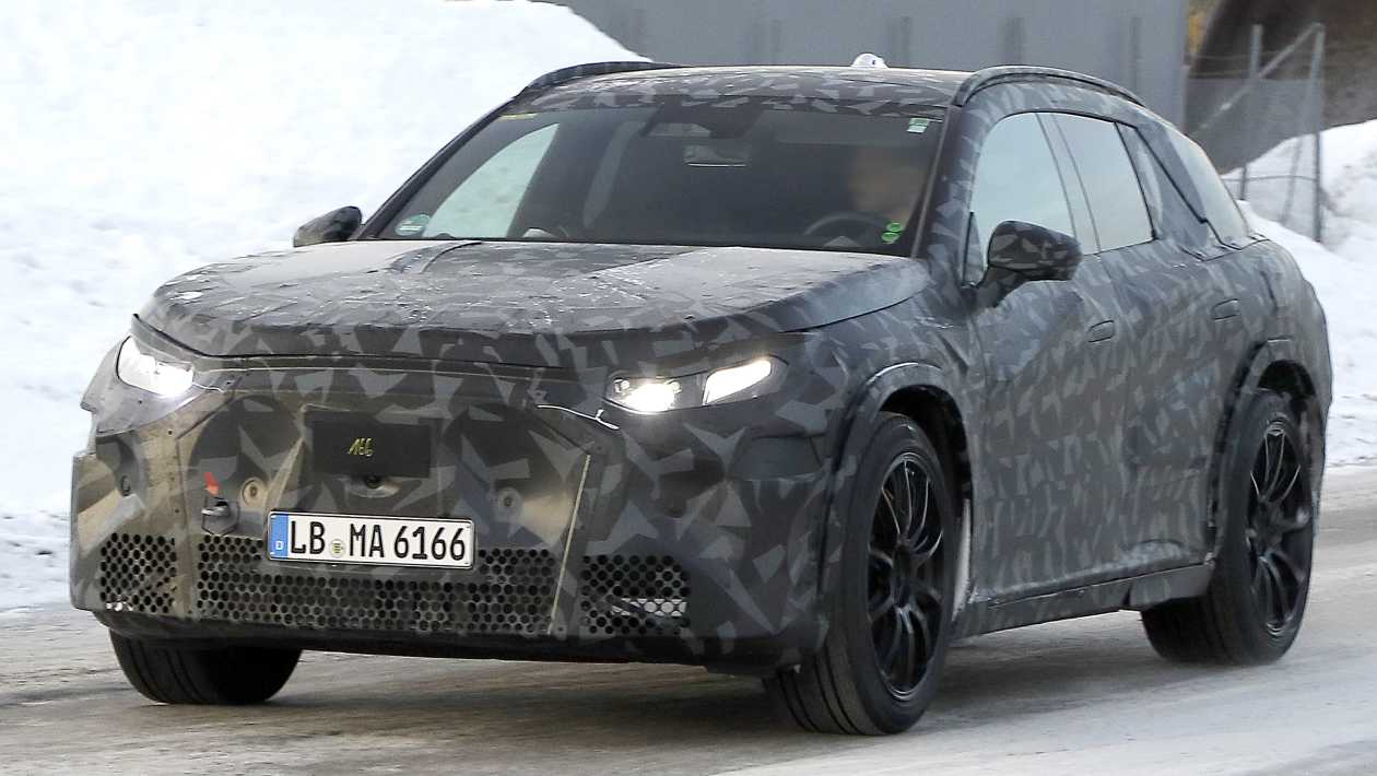 Camouflaged prototype of the Mercedes-AMG electric super SUV testing on public roads