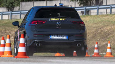 Auto Express Summer Tyre Test 2025 - Volkswagen Golf GTI undergoing dry weather braking test