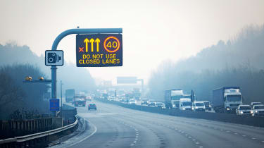 Motorway gantry warning sign