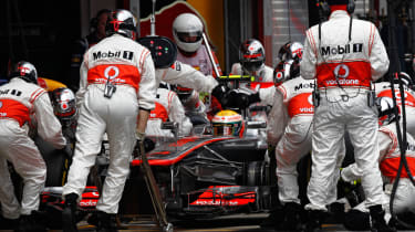 Lewis Hamilton in the pits