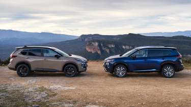 New Nissan X-Trail N-Trek - blue and beige head-to-head