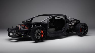 Lamborghini LB744 rolling chassis - front angle (dark background)