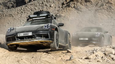 Porsche 911 Dakar on rough rocks - front