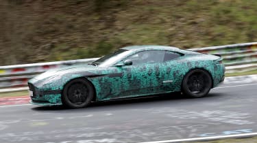 Aston Martin DB12 spy shots Nurburgring side