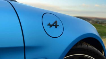 Alpine A110 R - badge on fuel filler cap detail
