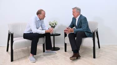 Aston CEO Adrian Hallmark talking to Phil McNamara white room