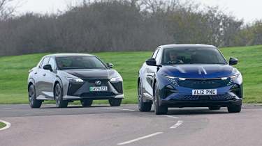 Premium electric SUV supertest - Alpine and Lexus front cornering