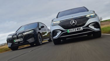 BMW iX and Mercedes EQE SUV - front tracking