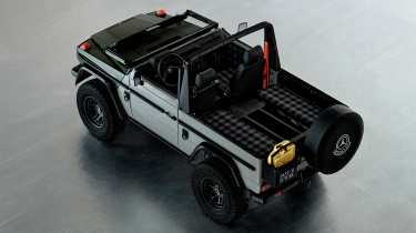 Mercedes G-Class Past II Future - rear 3/4 open roof and windscreen down