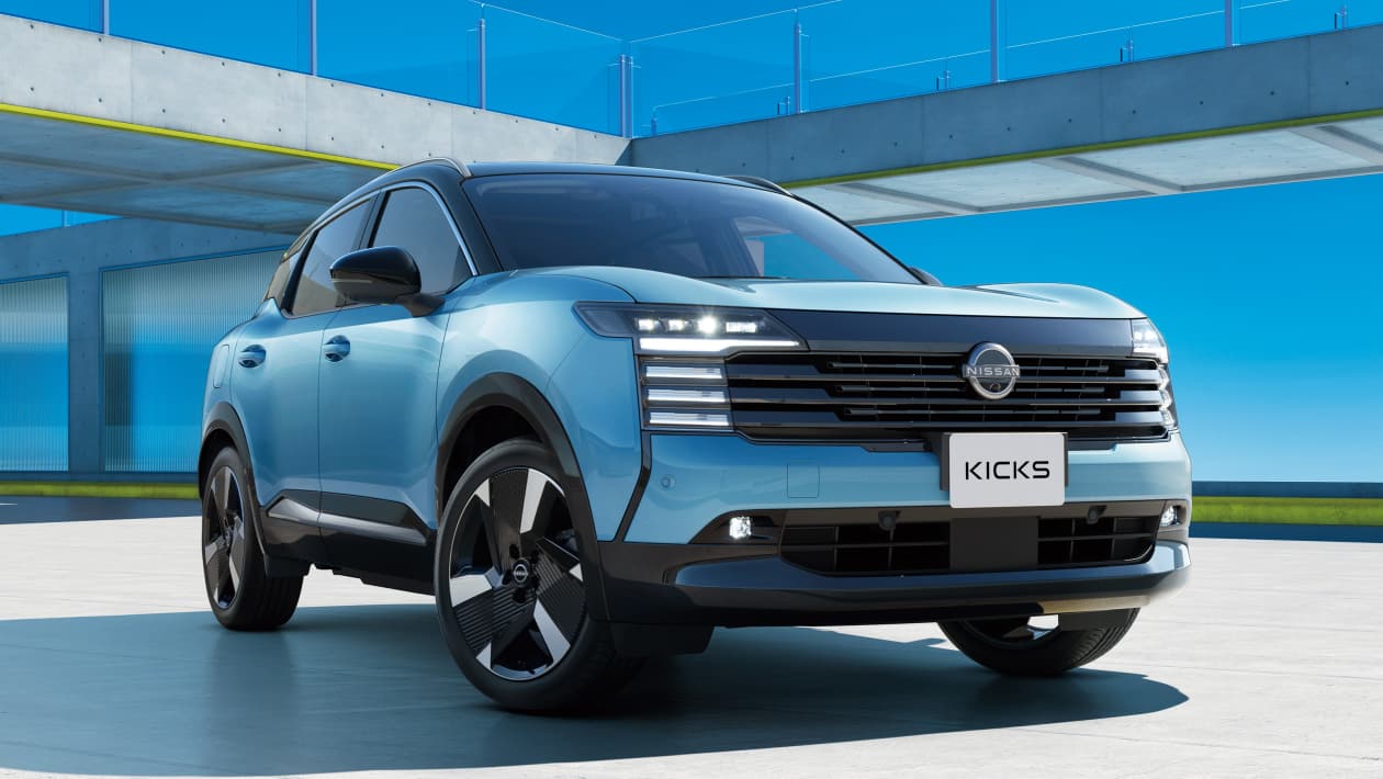 New Nissan Kicks front exterior view showing modern geometric grille